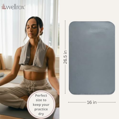 Wellrox Microfiber Yoga Hand Towel – Super Soft, Quick-Dry, Non Slip Yoga Towel for Hot Pilates, Gym & Workouts (26.5" x 16", Grey) - color: Grey