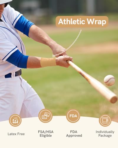 FriCARE Self Adhesive Bandage Wrap, Medical Tape in First Aid Kit, Tan | Elastic Cohesive Bandages for Sports/Vet/Wrist Ankle Wounds, 2 Inches X 5 Yards, Latex-free 6 Rolls - color: Tan