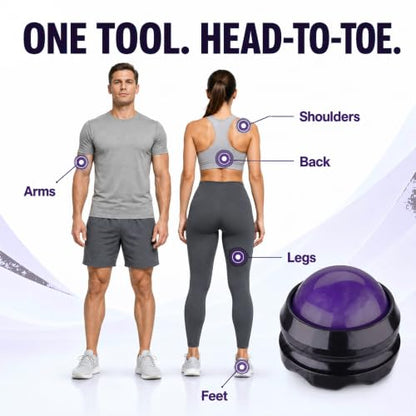 Manual Massage Ball Roller for Forearm & Muscle Pain Relief - Purple Handheld Self Massage Tool for Essential Oils & Lotion - color: Purple