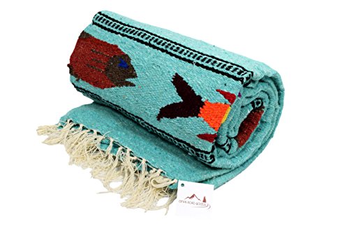 Open Road Goods Thick Mexican Yoga Blanket - Serape Fish Design - Handmade (Mint) - color: Mint