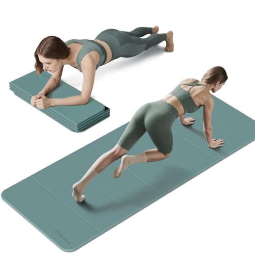 PAIDU Foldable Yoga Mat 10MM Thick SGS Certified TPE 75x26" Portable | Non-slip, extra thick & wide, foldable & portable. Ideal for yoga, Pilates & home gym workouts. - color: Emerald Green+Black