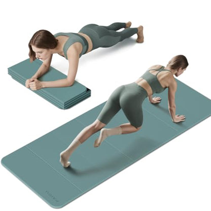 PAIDU Foldable Yoga Mat 10MM Thick SGS Certified TPE 75x26" Portable - color: Emerald Green+Black