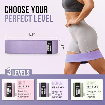 Fabric Resistance Band Set with Exercise Guide, 3 Levels for Hip and Glute - color: Morandi Colors - green, purple, pink