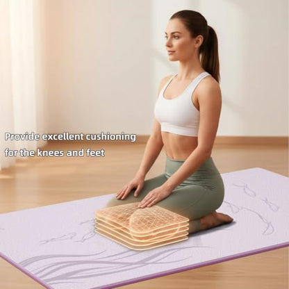 Extra Wide Yoga Mat 76"x40"x10mm TPE Non-Slip Fitness Exercise Mat - color: Light pink + red