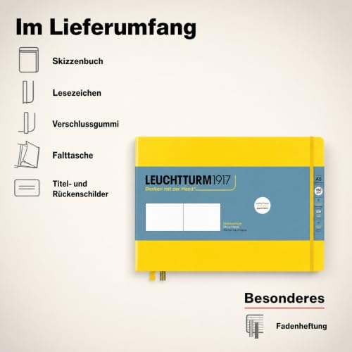 Leuchtturm1917 - Medium Landscape Hardcover Sketchbook (Lemon) - 112 Pages of 150g/m² Paper - color: Lemon, size: Medium Landscape (A5)