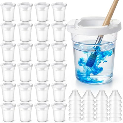 HANLANXUE 24 Packs Empty No Spill Paint Cups with Lids, Reusable Mini Clear Plastic Paint Storage Containers Art Painting Craft Supplies