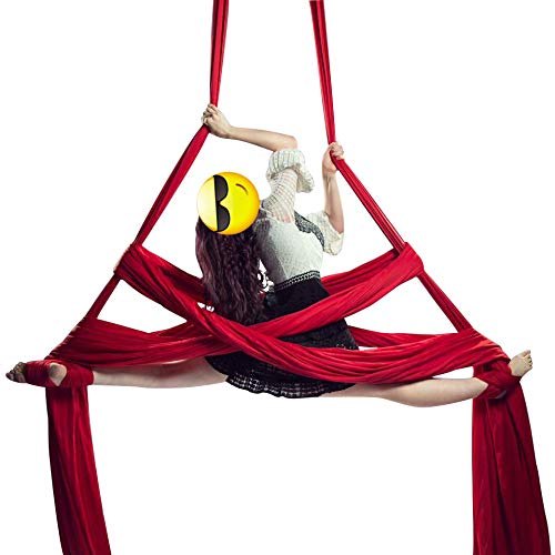 Durable Aerial Silks Starter Kit with 11-Yard Yoga Hammock & Hardware | Aerial Swing for Acrobatic Flying Yoga & All Levels, Aerial Rigging Point up to 14ft, Durable, Safe - color: Red