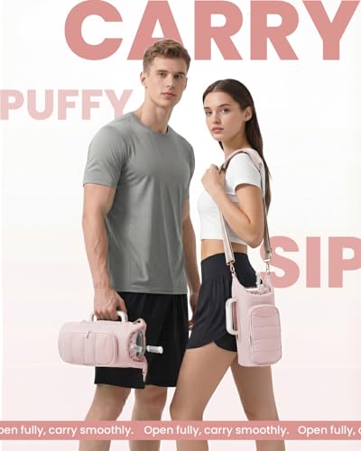 sportsnew Puffy Yoga Mat Bag Yoga Gym Bags for Women Men, Full-Zip Pilates Bag with Wet Pocket & Puffy Water Bottle Holder for 30oz/40oz Tumbler with Handle & RFID-Blocking Card Pocket for Quick Acces