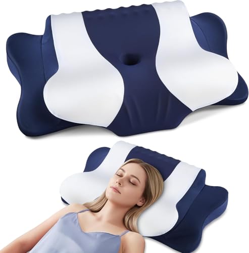 DONAMA 목 통증을 위한 경추 베개, 인체 공학적 메모리 폼 컨투어 베개 - color: 블루., size: Standard 27"×16"