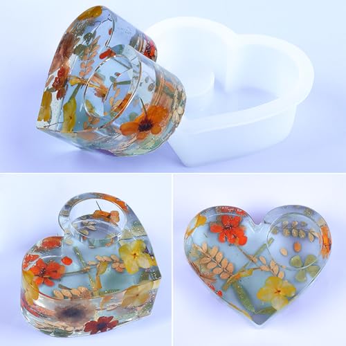 Wehous Valentine Resin Molds, Heart Shape Candle Holder Silicone Mold, 3D Love Heart Valentine Tealight Candle Holder Jewelry Plate Molds, Concrete Cement Epoxy Casting Craft Molds Home Decor - color: heart