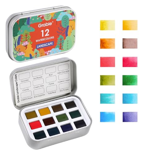 Grabie 12 Color Travel Watercolor Paint Set, Pocket Palette, Landscape | 12 Landscape Watercolor Colors, Pocket Compact Watercolor Palette For Sketching & Painting, Beginner-Friendly Paint Set - color: 12 Colors - Landscape