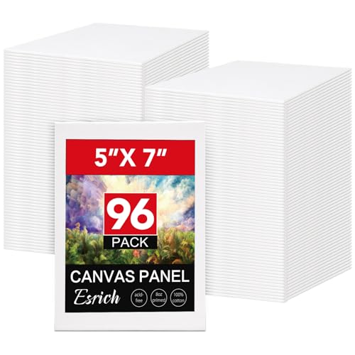 ESRICH Small Canvases for Painting 5x7IN, 96 Pack Mini Canvases for Painting Primed Acid-Free Blank Painting Canvas Panels for Oil Paint, Watercolor, Acrylic Paint, Gouache &Tempera. - size: 5*7in 96pack