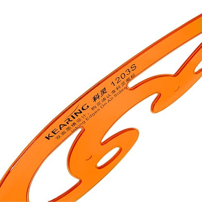 KEARING 3Pcs Hard Plastic French Curve Ruler Set - Orange Ink Groove Sewing | Rigid 3-piece clear orange hard plastic french curve set with ink groove. Non-bendable drawing tool for pattern making - style: 1203S