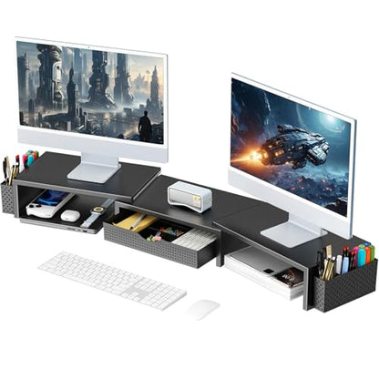 gianotter Dual Monitor Stand Riser With Drawer and 2 Pen Holders - color: Black