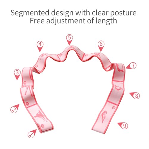 9 Loops Elastic Yoga Strap - Adjustable Stretching Band for Physical Therapy, Dance, Pilates & Gymnastics, Multi-Loop Exercise Band for Flexibility, Home Workout - color: Pink