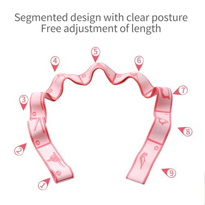 9 Loops Elastic Yoga Strap - Adjustable Stretching Band for Physical Therapy, Dance, Pilates & Gymnastics, Multi-Loop Exercise Band for Flexibility, Home Workout - color: Pink