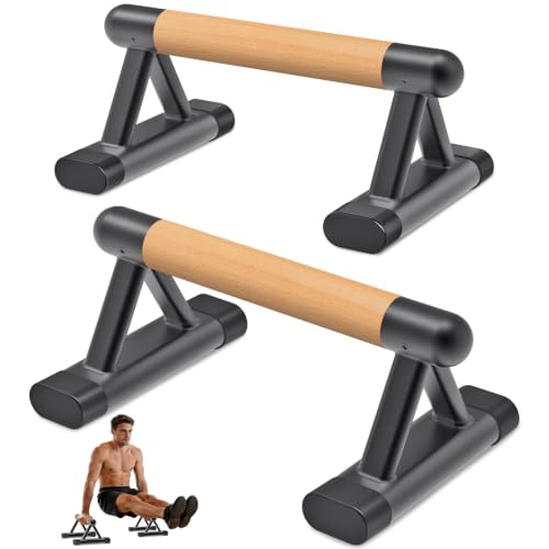 Kipika Parallette Bars for Calisthenics, Push Up Handles, Portable Pushup Stands, Anti-Slip Push Up Equipment for Home Workout, Travel & Gym Strength Training, Perfect for Floor Workout Exercise - color: C- Wood