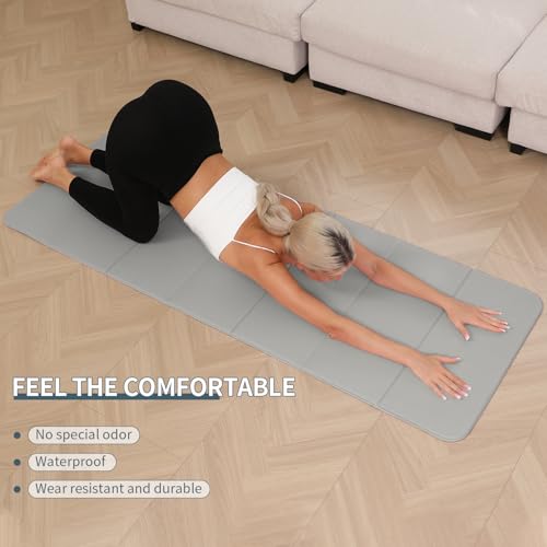 PAIDU Foldable Yoga Mat 10mm Thick, 75"x26" Non-Slip Fitness Exercise Mat - color: Grey