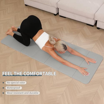 PAIDU Foldable Yoga Mat 10mm Thick, 75"x26" Non-Slip Fitness Exercise Mat - color: Grey