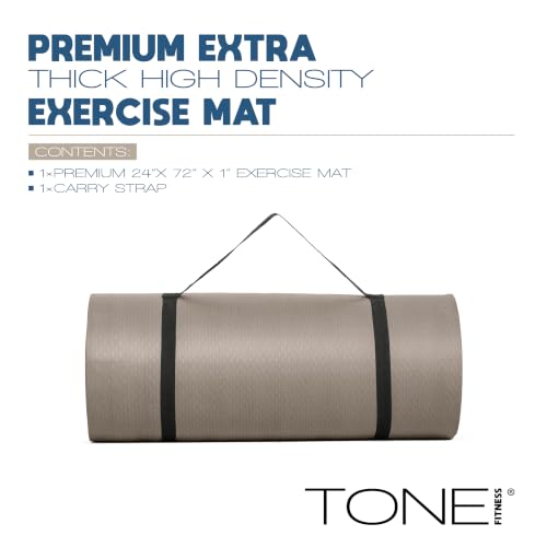Tone Fitness 1-Inch Thick Yoga Mat | High-Density, Non-slip Exercise Mat with Carrying Strap for Yoga, Pilates, & Home Gym Workouts | Multiple Options - color: Beige, style: Diamond