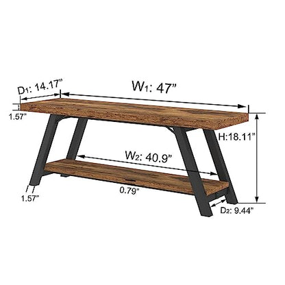 LVB Rustic Entryway Bench with Storage, Hallway Bench for Entryway, 47 in - color: Rustic Brown