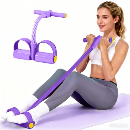 Pedal Resistance Band with Handle, Durable 6-Tube Exercise Bands - color: Purple