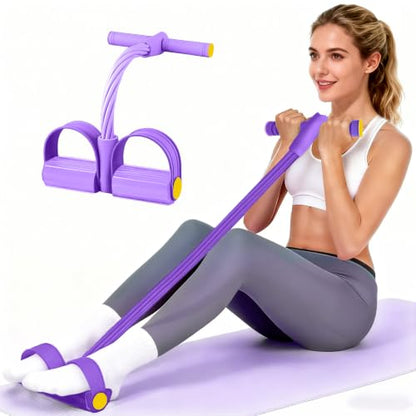 Pedal Resistance Band with Handle, Durable 6-Tube Exercise Bands - color: Purple