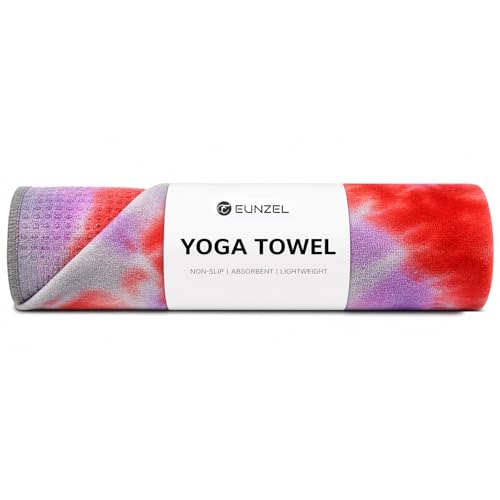 Eunzel Non Slip Hot Yoga Mat Towel with Grip Dots, 72" x 24" - color: Red & Gray, size: 72" x 24"
