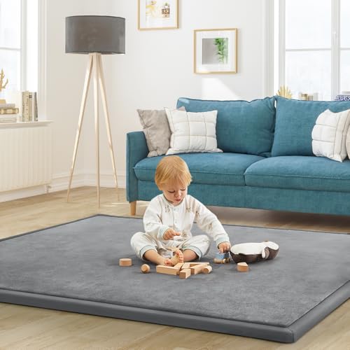 Baby Play Mat for Floor Nursery Rug Muscle Mat Area Rug Playroom Rug 79"x118" Playpen Mat Elastic Foam 1.3" Thick Crawling Mat for Babies,Toddlers, Infants, Kids,Grey - color: Grey, size: 79"x118"