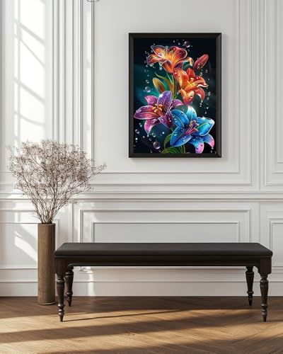 Lily Flowers Diamond Art Kits for Adults, Easy Crafts 5D Diamond Painting Dot Kit for Adult Beginners, Plant Flower DIY Round Dots Full Drill Diamonds Paintings Arts for Home Wall Decor Gifts 12X16 In - color: C10