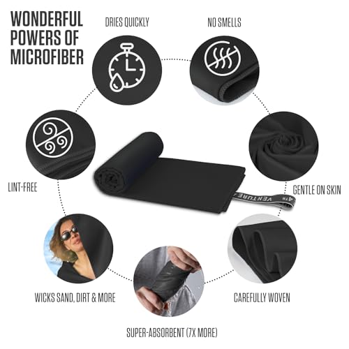VENTURE 4TH Quick Dry Microfiber Towel for Camping & Gym - Black Medium - color: Black, size: 40.00" x 21.00"