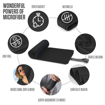 VENTURE 4TH Quick Dry Microfiber Towel for Camping & Gym - Black Medium - color: Black, size: 40.00" x 21.00"