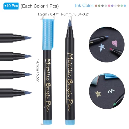 PATIKIL Metallic Marker Pens, 10 Colors Permanent Metallic Brush Pen with Soft Tip for Adult Coloring, Calligraphy, Card Making, Scrapbook Crafts, Photo Album