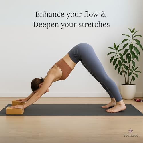Yogikuti Solid Wooden Yoga Blocks | Premium Pine Wood Iyengar Yoga Blocks | Soild, Durable & Smooth Rounded Edges | Wooden Yoga Props for Stretching, Balance, Alignment & Home Studio Practice