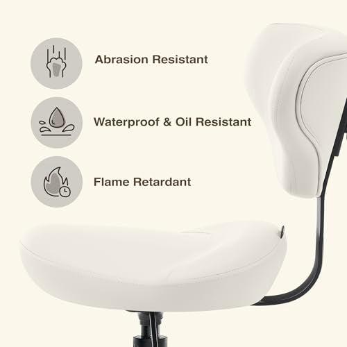 Ergonomic Rolling Stool with Backrest, Adjustable Swivel Chair, Vanilla - color: Vanilla, size: Standard with Backrest