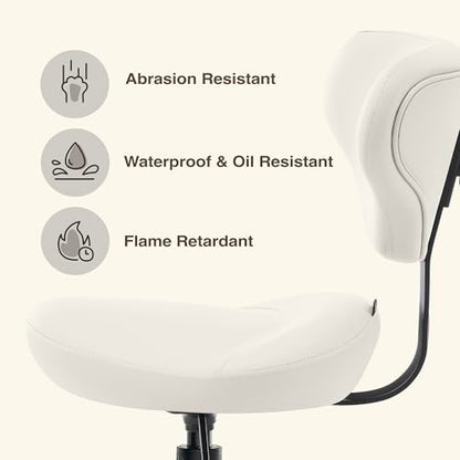 Ergonomic Rolling Stool with Backrest, Adjustable Swivel Chair, Vanilla - color: Vanilla, size: Standard with Backrest