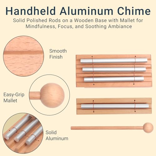 3-Tone Hand Chime with 2 Mallet - Handheld Percussion Instrument with Mallet for Mindfulness, Yoga, Classroom Management and Focus Training