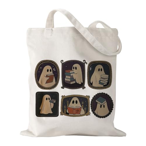 Canvas Bag for Women Grocery Shopping Travel Gym Weekender Vacation Womens Work Tote Bag Gifts - color: Retro Ghost Book