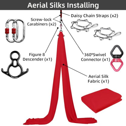 PRIOR FITNESS Aerial Silks Kit, SGS&CE Certified, 9/15/20Yards - color: Red, size: S(9 Yards)