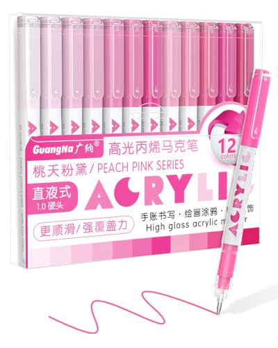 Guangna Acrylic Gel Pens 12 Color, Colored Pens for Journaling, Coloring Books, Calligraphy, Note Taking & DIY Crafts, RollerBall Pen Tip (Pink) - color: Pink