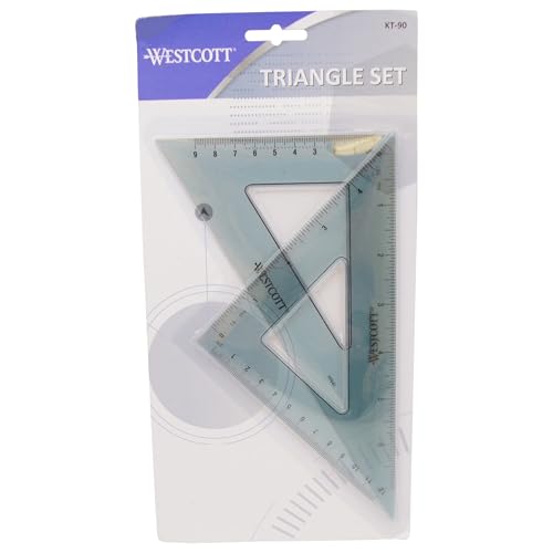 Westcott Triangular Scale Ruler Set, 30/60- and 45/90-Degrees, Back-to-School, School Supplies, Classroom Supplies, 2-Pack