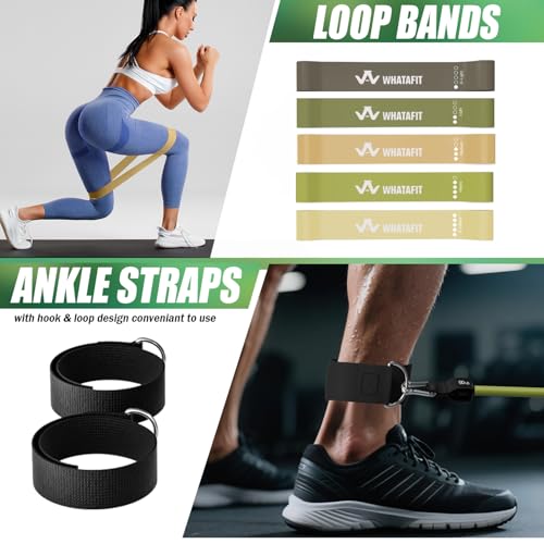 WHATAFIT Resistance Bands with Handles, 5-Level Exercise Bands for Workout - color: Green 16PCS