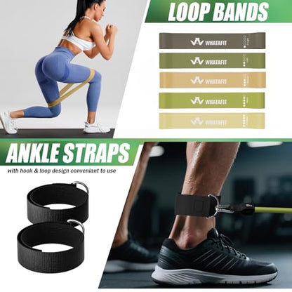 WHATAFIT Resistance Bands with Handles, 5-Level Exercise Bands for Workout - color: Green 16PCS