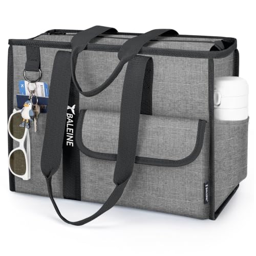 BALEINE Utility Tote Bag for Women with Zipper, Teacher Nurse Work Bag | Detachable Reinforced Bottom, Water Resistant Oxford, Multiple Organized Pockets, Foldable Lightweight for Travel Shopping - color: Grey, size: Medium