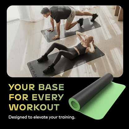 Reversible Yoga Mat - 5mm Thick Dual Sided Non-Slip Exercise Mat Made with 100% Recyclable Natural Rubber Eco-Friendly Fitness Pad for Core Training, HIIT, Pilates & Home Gym 26x71"