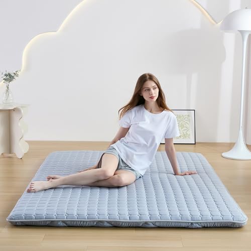 Zelladorra Japanese Floor Mattress, Anti-Slip Japanese Futon | Portable Floor Mattress, Roll Up Sleeping Mat with Storage Bag, ideal for Guests and Camping, Grey - color: Grey, size: Full (80"L x 54"W)
