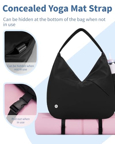 Ceneda Large Gym Bag for Women with Hidden Yoga Mat Holder & Shoe Compartment & Wet Pocket, Sports Duffle Bag for Travel - color: Black