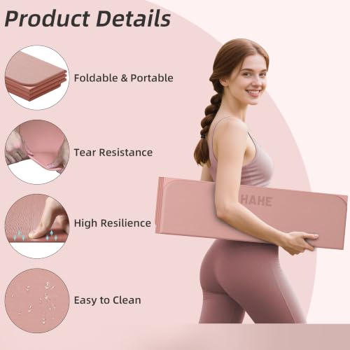 HAHE Foldable Yoga Mat 74"Lx32"Wx1/3"Thick, Folding Exercise Mats - color: Bright Pink