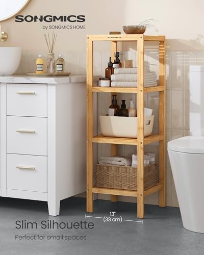 SONGMICS 4-Tier Bamboo Shelf, Freestanding Bathroom Storage Rack - color: Light Bamboo, size: 4 Tiers (13"D x 13"W x 38.6"H)