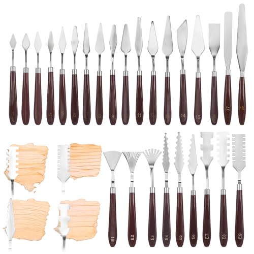 27 Pcs Palette Knife Set, Stainless Steel Painting Knife Set Wood Handle Palette Knives Paint Spatula Pallet Knives for Acrylic Paint Tools for Canvas Oil Painting Mixing and Texturing
